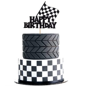 Car Cake Topper Race Car Cake Decorations for Racing Car Checkered Flag Themed Kids Boy Girl Happy Birthday Party Supplies