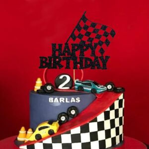 Car Cake Topper Race Car Cake Decorations for Racing Car Checkered Flag Themed Kids Boy Girl Happy Birthday Party Supplies