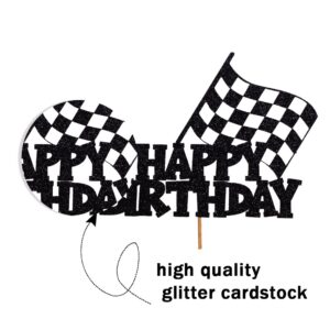 Car Cake Topper Race Car Cake Decorations for Racing Car Checkered Flag Themed Kids Boy Girl Happy Birthday Party Supplies