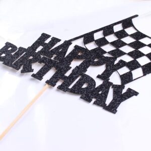 Car Cake Topper Race Car Cake Decorations for Racing Car Checkered Flag Themed Kids Boy Girl Happy Birthday Party Supplies