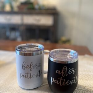 Before Patients, After Patients Engraved Stainless Steel 15 oz Coffee Mug, 12 oz Stemless Wine Glass Set - Unique Gift Idea for Doctor, Physician, Nurse, Hygienist, Medical, Dental - Graduation Gifts