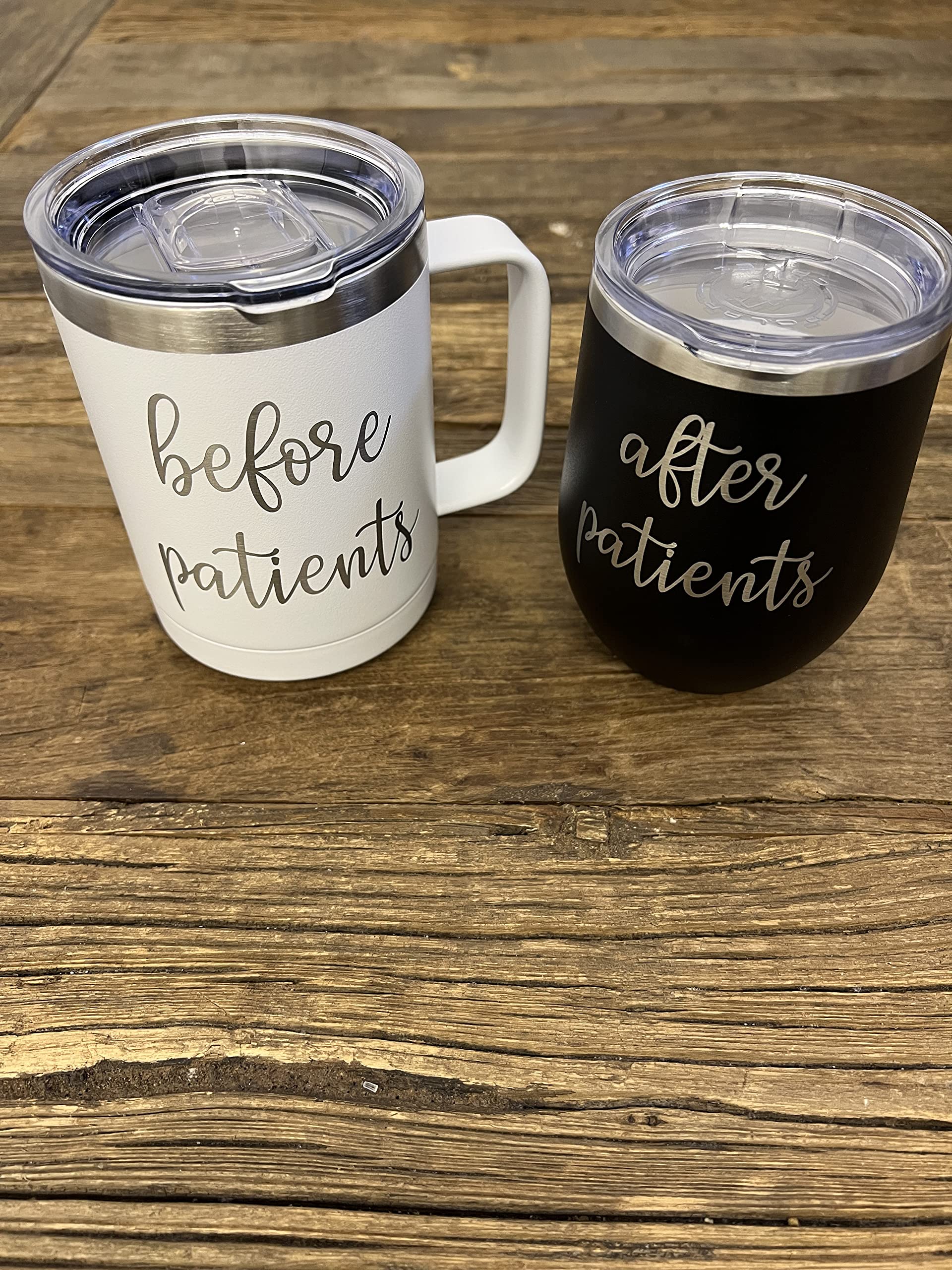 Before Patients, After Patients Engraved Stainless Steel 15 oz Coffee Mug, 12 oz Stemless Wine Glass Set - Unique Gift Idea for Doctor, Physician, Nurse, Hygienist, Medical, Dental - Graduation Gifts