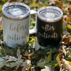 Before Patients, After Patients Engraved Stainless Steel 15 oz Coffee Mug, 12 oz Stemless Wine Glass Set - Unique Gift Idea for Doctor, Physician, Nurse, Hygienist, Medical, Dental - Graduation Gifts