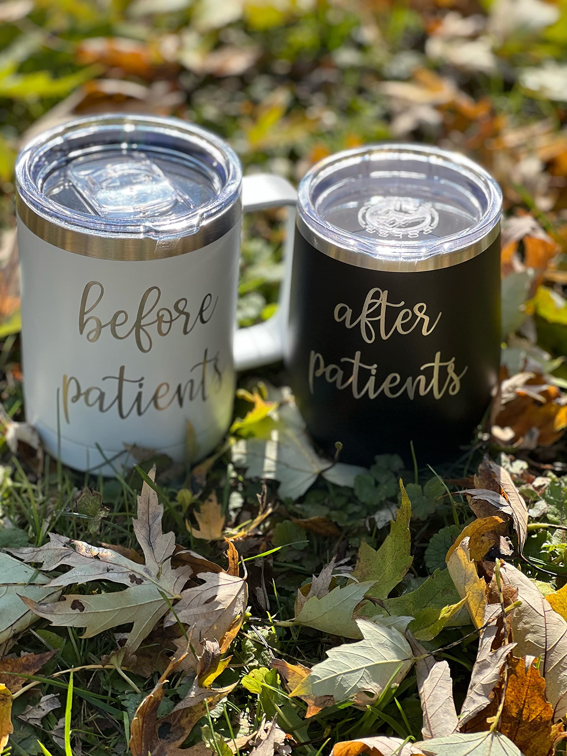 Before Patients, After Patients Engraved Stainless Steel 15 oz Coffee Mug, 12 oz Stemless Wine Glass Set - Unique Gift Idea for Doctor, Physician, Nurse, Hygienist, Medical, Dental - Graduation Gifts