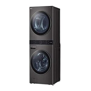 LG WKGX201HBA 27 Inch Smart Gas Single Unit WashTower with 4.5 cu. ft. Washer Capacity, 7.4 cu. ft. Dryer Capacity, TurboWash™360° Technology, LG ThinQ® Technology, AI Fabric Sensor, Black Steel