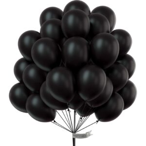partywoo black balloons, 50 pcs 12 inch matte black balloons, black balloons for balloon garland or balloon arch as party decorations, birthday decorations, retirement party decorations, black-y18