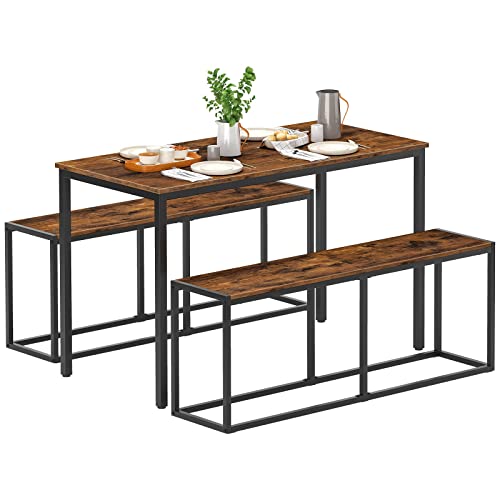 HOOBRO Dining Bench, 47.2 Inch Table Bench, Industrial Style Kitchen Bench, Steel Frame, Easy to Assemble, for Kitchen, Dining Room, Rustic Brown and Black BF12CD01