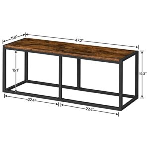 HOOBRO Dining Bench, 47.2 Inch Table Bench, Industrial Style Kitchen Bench, Steel Frame, Easy to Assemble, for Kitchen, Dining Room, Rustic Brown and Black BF12CD01