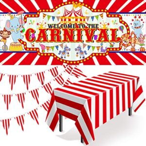 circus carnival party decoration set carnival theme banner circus red and white striped pennant banner flags and carnival theme tablecover for circus carnival party suppliers and favors