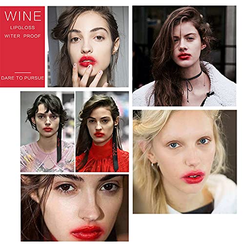 6 Colors Wine Lip Stain, Wine Lipstick Lip Gloss Set, Long Lasting Waterproof Lip Gloss Set, Matte Wine Lip Tint Set for Women