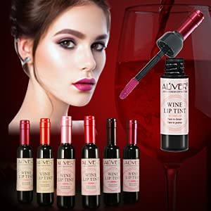 6 Colors Wine Lip Stain, Wine Lipstick Lip Gloss Set, Long Lasting Waterproof Lip Gloss Set, Matte Wine Lip Tint Set for Women