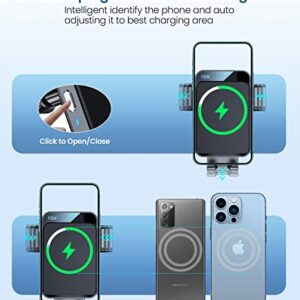 Wireless Car Charger, MOKPR 3 in1 Long arm Car Mount, 15W Auto Clamping Car Charger Dash Windshield Air Vent Phone Holder Compatible with iPhone 15/14/13/13 Pro/12 pro/12/11/X, Samsung S23/S22/S21,etc