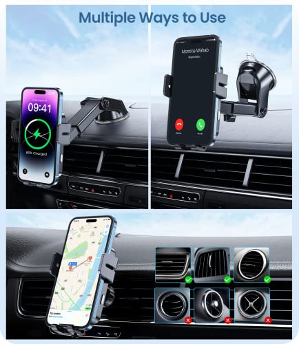 Wireless Car Charger, MOKPR 3 in1 Long arm Car Mount, 15W Auto Clamping Car Charger Dash Windshield Air Vent Phone Holder Compatible with iPhone 15/14/13/13 Pro/12 pro/12/11/X, Samsung S23/S22/S21,etc