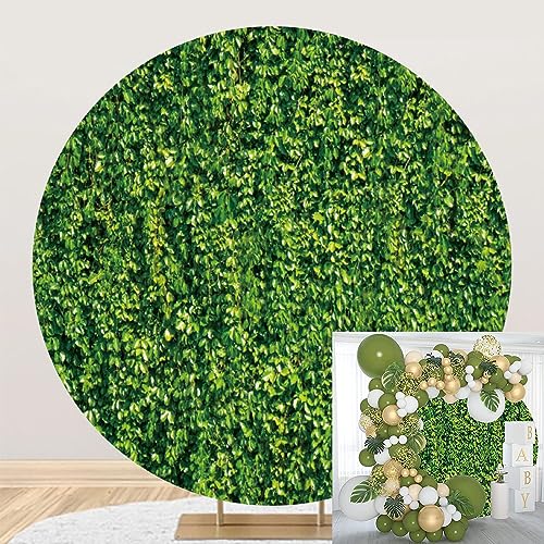 DASHAN Greenery Backdrop for Photography Spring Green Grass Backdrop for Wall Greenery Backdrop for Parties Green Baby Shower Round Backdrop Birthday Party Decoration Backdrop 6x6ft Polyester