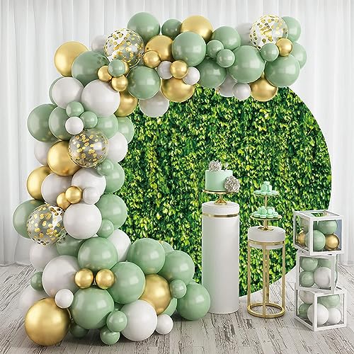 DASHAN Greenery Backdrop for Photography Spring Green Grass Backdrop for Wall Greenery Backdrop for Parties Green Baby Shower Round Backdrop Birthday Party Decoration Backdrop 6x6ft Polyester