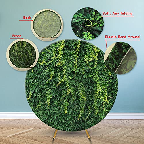 DASHAN Greenery Backdrop for Photography Spring Green Grass Backdrop for Wall Greenery Backdrop for Parties Green Baby Shower Round Backdrop Birthday Party Decoration Backdrop 6x6ft Polyester