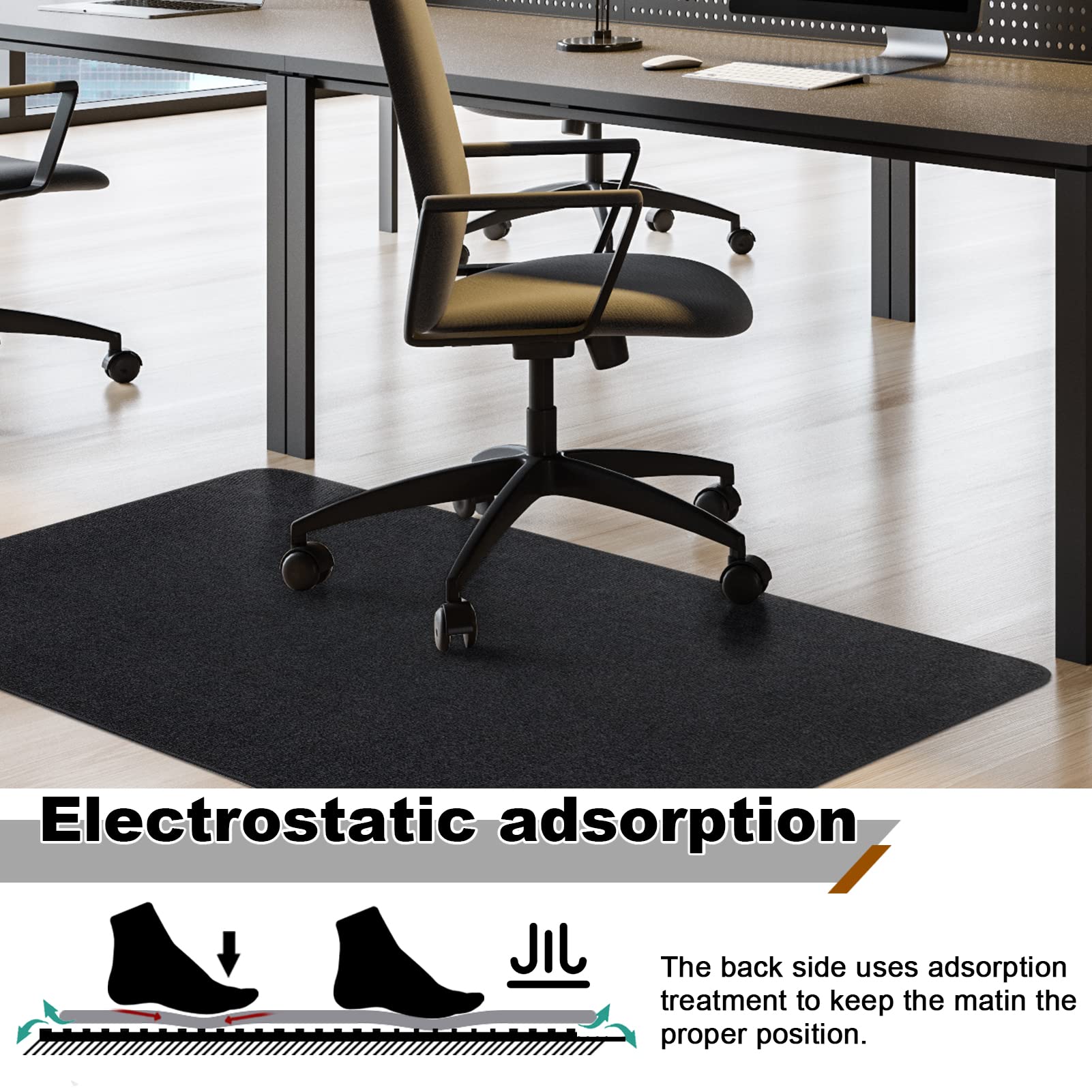 CELION Edging Office Chair Mat for Hardwood & Tile Floor, 55"x35" Computer Gaming Rolling Chair Mat, Under Desk Low-Pile Rug, Large Anti-Slip Floor Protector for Home Office (Black, 55" x 35")