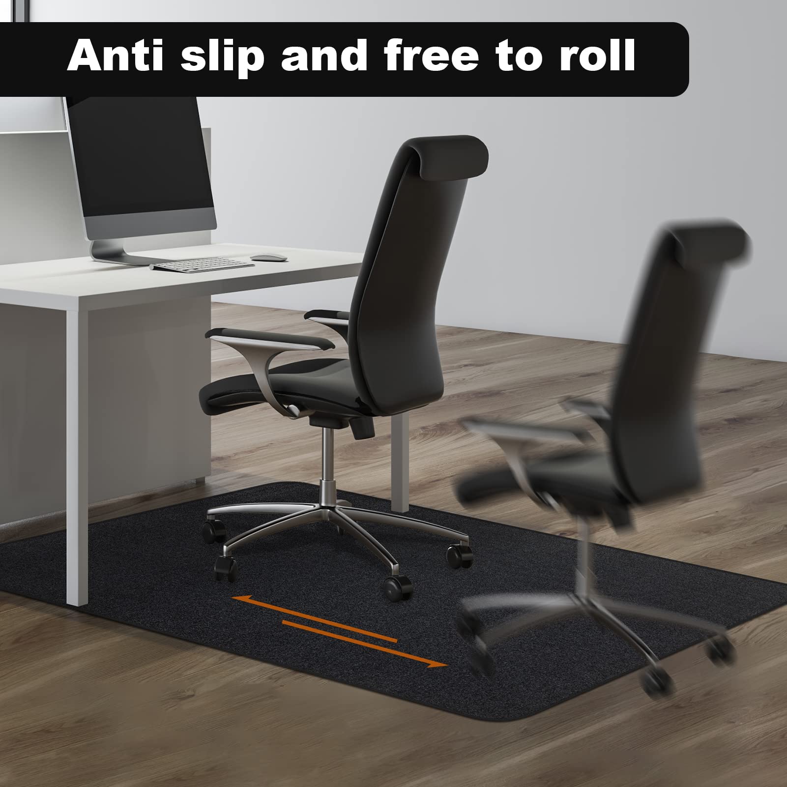 CELION Edging Office Chair Mat for Hardwood & Tile Floor, 55"x35" Computer Gaming Rolling Chair Mat, Under Desk Low-Pile Rug, Large Anti-Slip Floor Protector for Home Office (Black, 55" x 35")
