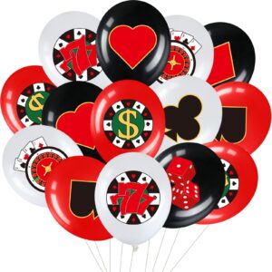 40 pieces casino theme party decoration, game night poker card latex balloon red black happy birthday carnival balloon for las vegas casino night party supplies indoor outdoor decor