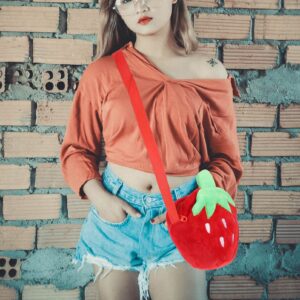 Luxshiny 1Pc Strawberry Plush Bag Lovely Fruit Shaped Bag Creative Casual Pouch