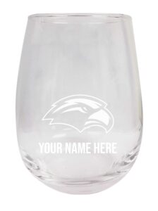 personalized customizable southern mississippi golden eagles etched stemless wine glass 15 oz with custom name (1) officially licensed collegiate product