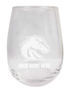 2 pack personalized boise state broncos etched stemless wine glass 15 oz with custom name (2) officially licensed collegiate product