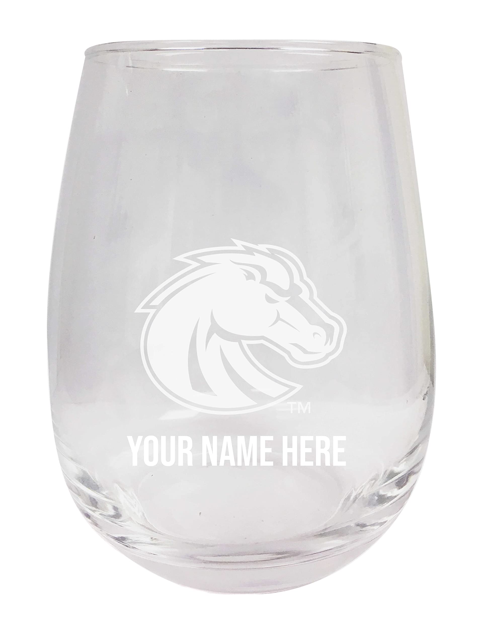 2 Pack Personalized Boise State Broncos Etched Stemless Wine Glass 15 oz With Custom Name (2) Officially Licensed Collegiate Product