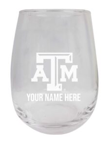 personalized customizable texas a&m aggies etched stemless wine glass 15 oz with custom name (1) officially licensed collegiate product