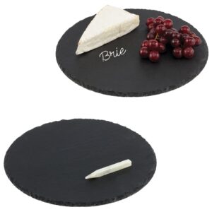 mdesign slate stone round gourmet chalkboard serving platter, cheese board, charcuterie tray with natural edge and chalk pencil for cheese, meats, appetizers, dried fruits, and food - 2 pack - black