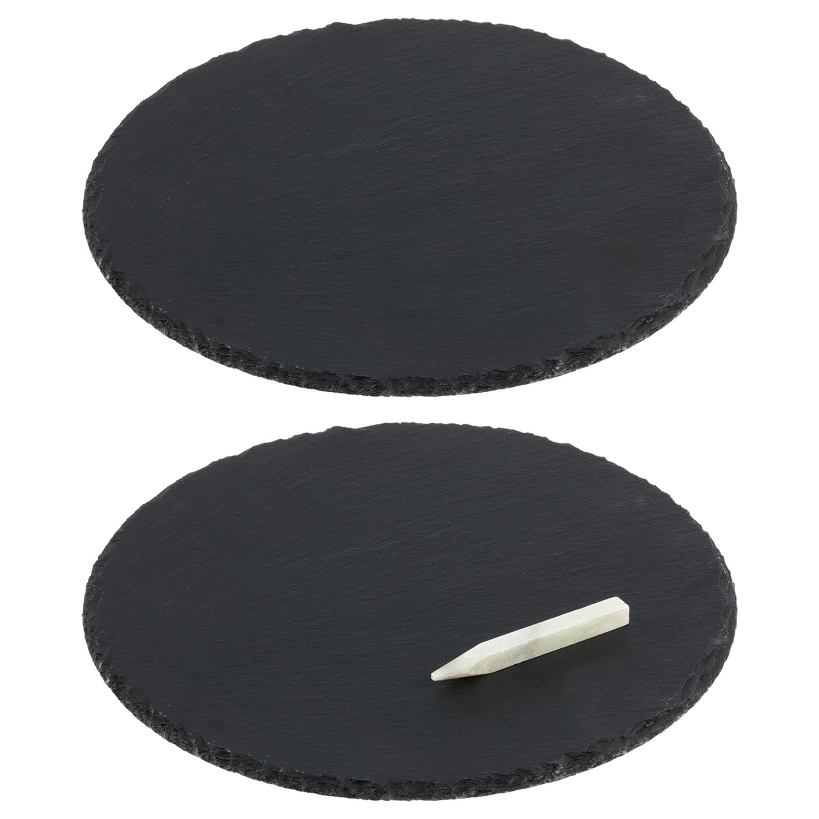 mDesign Slate Stone Round Gourmet Chalkboard Serving Platter, Cheese Board, Charcuterie Tray with Natural Edge and Chalk Pencil for Cheese, Meats, Appetizers, Dried Fruits, and Food - 2 Pack - Black