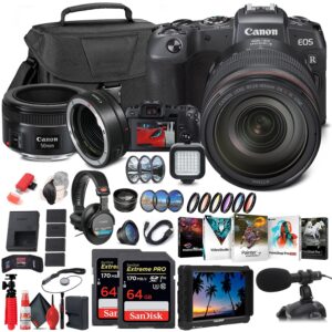 canon eos rp mirrorless digital camera with 24-105mm lens (3380c012) + 4k monitor + canon ef 50mm lens + pro headphones + mount adapter ef-eos r + pro mic + 2 x 64gb memory card + more (renewed)