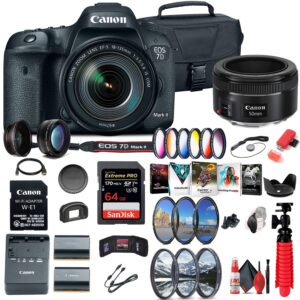 canon eos 7d mark ii dslr camera with 18-135mm f/3.5-5.6 is usm lens & w-e1 wi-fi adapter (9128b135) + canon ef 50mm lens + 64gb card + color filter kit + case + more (renewed)