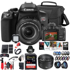 canon eos rebel t8i dslr camera with 18-55mm lens (3924c002) + canon ef 50mm lens + 64gb memory card + color filter kit + case + filter kit + corel photo software + 2 x lpe17 battery + more (renewed)
