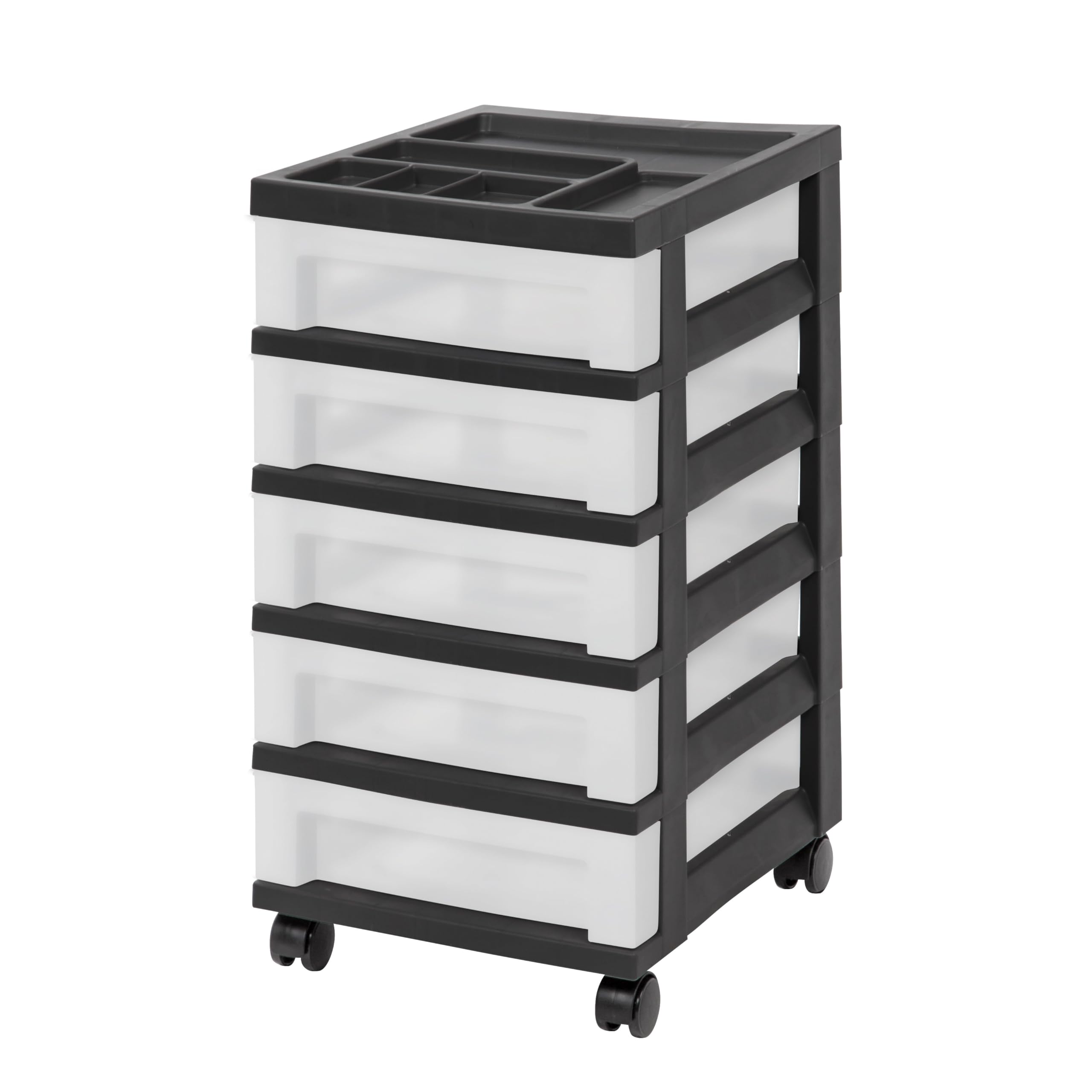 IRIS 5-Drawer Storage Cart with Organizer Top, Black