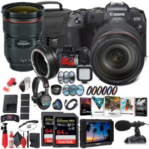 canon eos rp mirrorless digital camera with 24-105mm lens (3380c012) + 4k monitor + canon ef 24-70mm lens + pro headphones + mount adapter ef-eos r + pro mic + 2 x 64gb memory card + more (renewed)