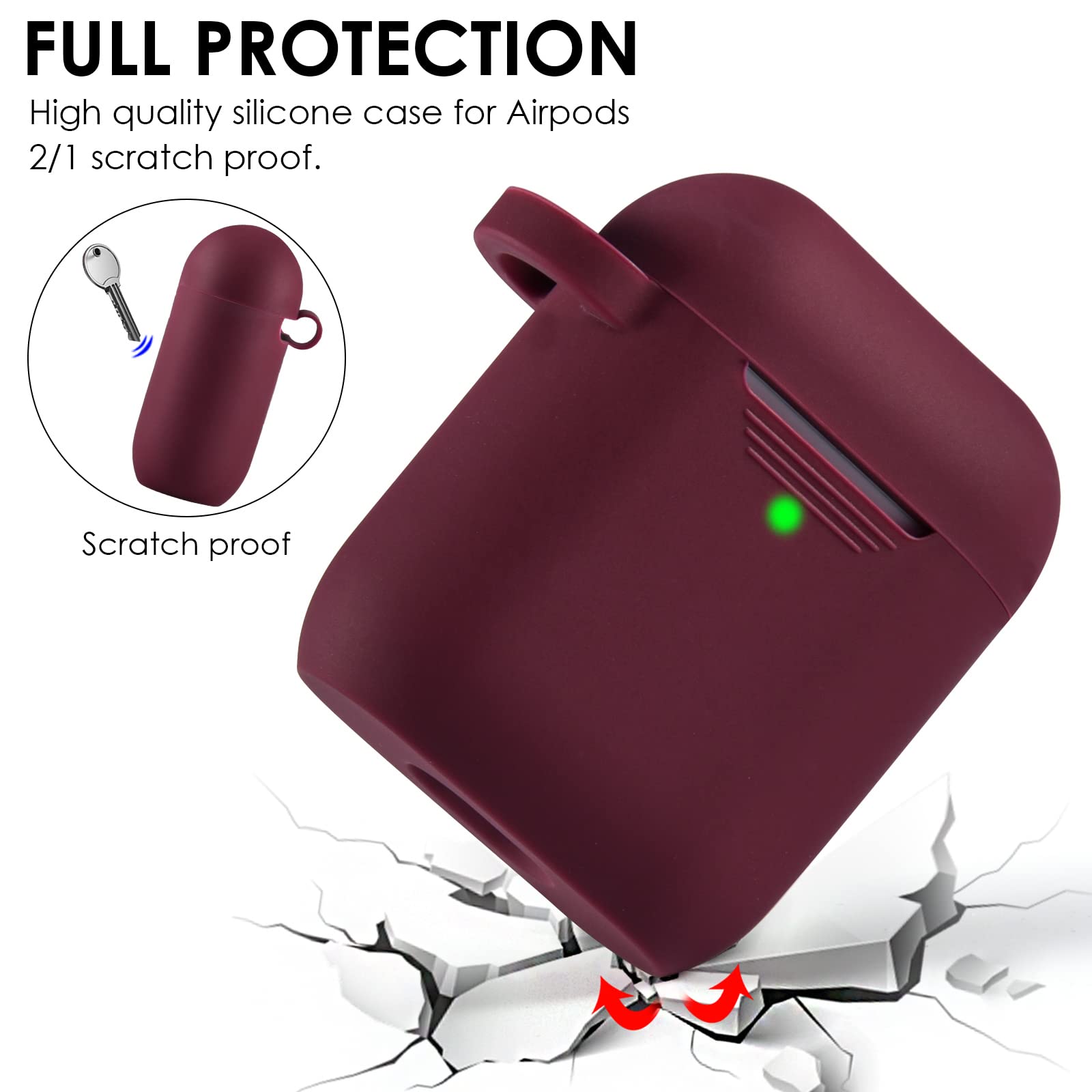 Filoto Airpods Case, Cute Apple Airpod 2/1 Cover for Women Girls, Silicone Protective Case with Bracelet Keychain (Burgundy)