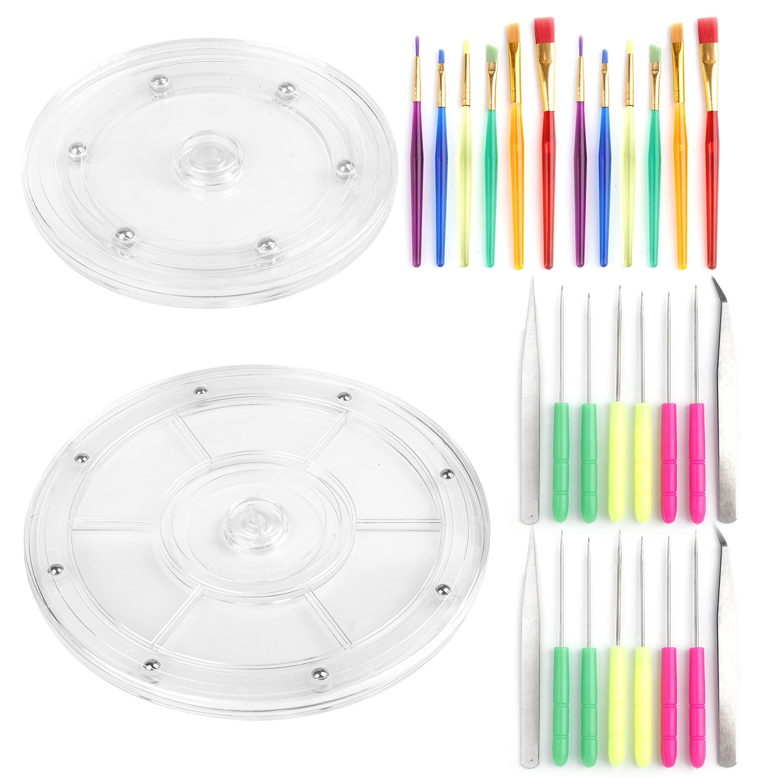 Hacaroa 30 Pieces Cookie Decorating Kit Suppiles, 6 Inch / 8 Inch Acrylic Cookie Turntable with 12 Cookie Scribe Needles, 12 Cookie Decoration Brushes, 4 Tweezers for Cookie, Cake Decoration