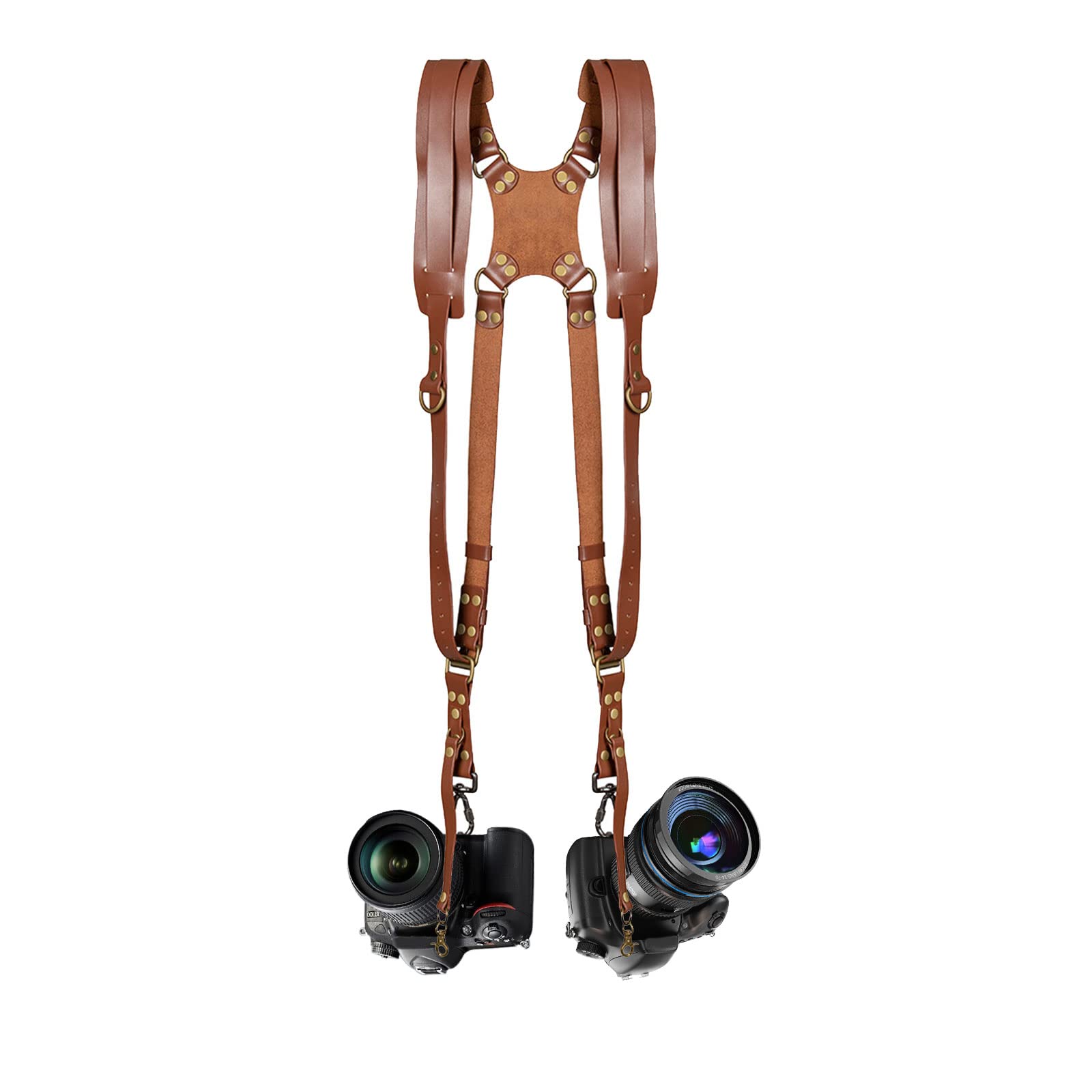 Jumyee Dual Camera Strap, Camera Harness for Photographers Adjustable Shoulder Straps Belt for 2 Cameras - Double Camera Body Strap Accessories (Brown)