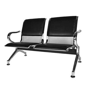 kinbor airport reception chairs waiting benches - pu leather reception bench with arms, 5 seat waiting room chairs for business office, salon, bank, hospital, black