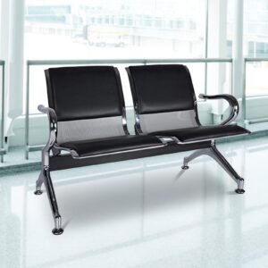 kinbor Airport Reception Chairs Waiting Benches - PU Leather Reception Bench with Arms, 5 Seat Waiting Room Chairs for Business Office, Salon, Bank, Hospital, Black