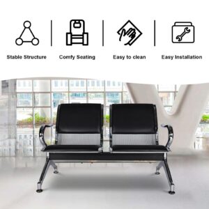 kinbor Airport Reception Chairs Waiting Benches - PU Leather Reception Bench with Arms, 5 Seat Waiting Room Chairs for Business Office, Salon, Bank, Hospital, Black