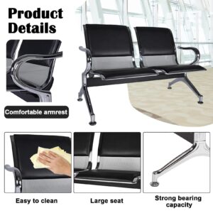 kinbor Airport Reception Chairs Waiting Benches - PU Leather Reception Bench with Arms, 5 Seat Waiting Room Chairs for Business Office, Salon, Bank, Hospital, Black