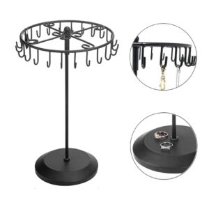 Qaeoity Rotating Necklace Holder Jewelry Organizer Display Stand 14-Inch with 23 Hooks Black, short-black, 8.27*5.9*13.8inch (HS01)