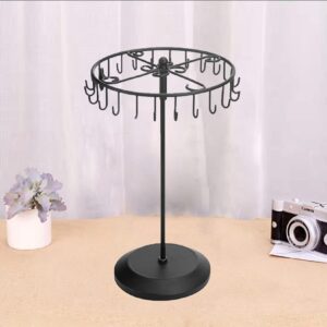 Qaeoity Rotating Necklace Holder Jewelry Organizer Display Stand 14-Inch with 23 Hooks Black, short-black, 8.27*5.9*13.8inch (HS01)