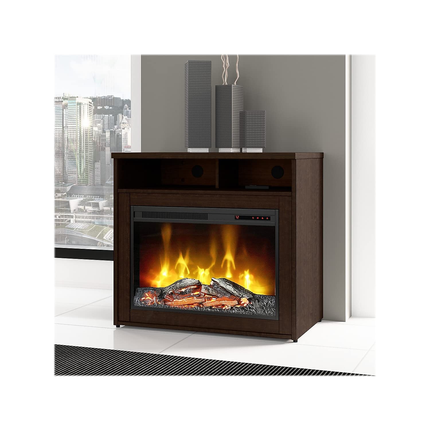 Bush Business Furniture Series C Floor Standing Electric Indoor Fireplace with Shelf, 32-inch W, Mocha Cherry (WC12938FRK)