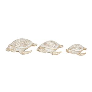 deco 79 polystone turtle decorative sculpture home decor statues, set of 3 accent figurines 9", 8", 7"w, beige