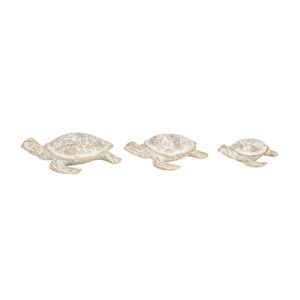 Deco 79 Polystone Turtle Decorative Sculpture Home Decor Statues, Set of 3 Accent Figurines 9", 8", 7"W, Beige