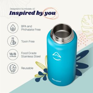 Revelist Sports Water Bottle - 32 Oz, 3 Lids (Straw Lid, Spout & Screw Top) with Boot, Vacuum Insulated Stainless Steel, Double Walled, Reusable Water Flask, Metal Canteen - Caribbean Blue