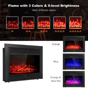 Tangkula 70" Mantel Fireplace TV Stand, 750W/1500W Electric Fireplace Heater Insert Cabinet w/Remote Control, 1-8H Timer, 5-Brightness & 3-Color Flame, Media Console Center w/Open Shelves (Espresso)