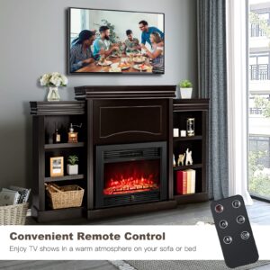 Tangkula 70" Mantel Fireplace TV Stand, 750W/1500W Electric Fireplace Heater Insert Cabinet w/Remote Control, 1-8H Timer, 5-Brightness & 3-Color Flame, Media Console Center w/Open Shelves (Espresso)